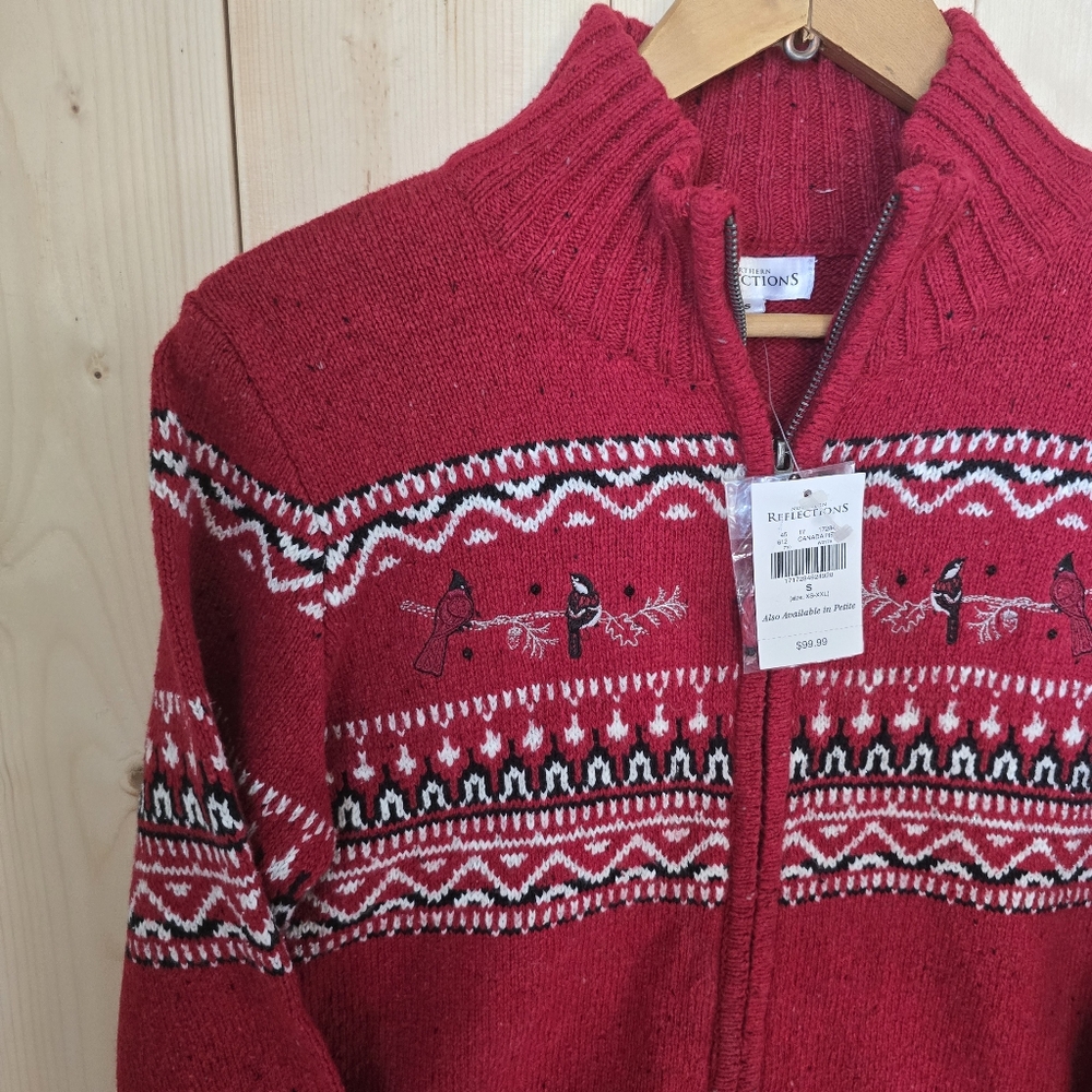 Northern Reflections Cardinal Acrylic Zip Up Sweater Red Womens Small NWT - Picture 7 of 13